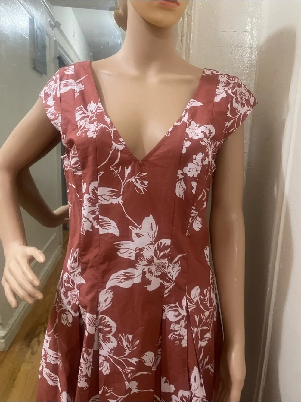 a new day Rust Floral V-Neck Midi Dress with White Print